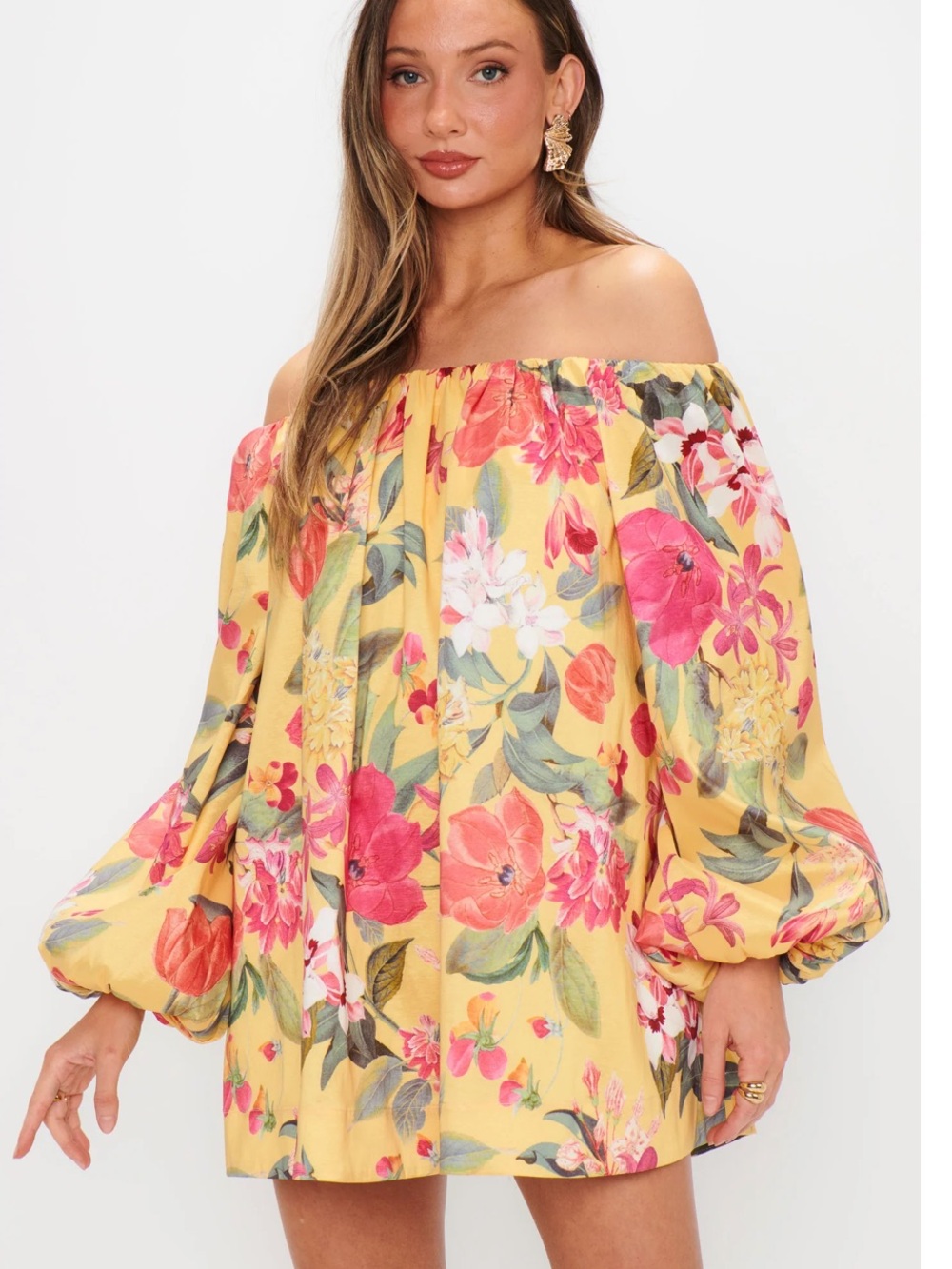 Show Me Your Mumu Off-Shoulder Brenna Mini Dress in Mimosa Floral Pattern - Picture 2 of 2